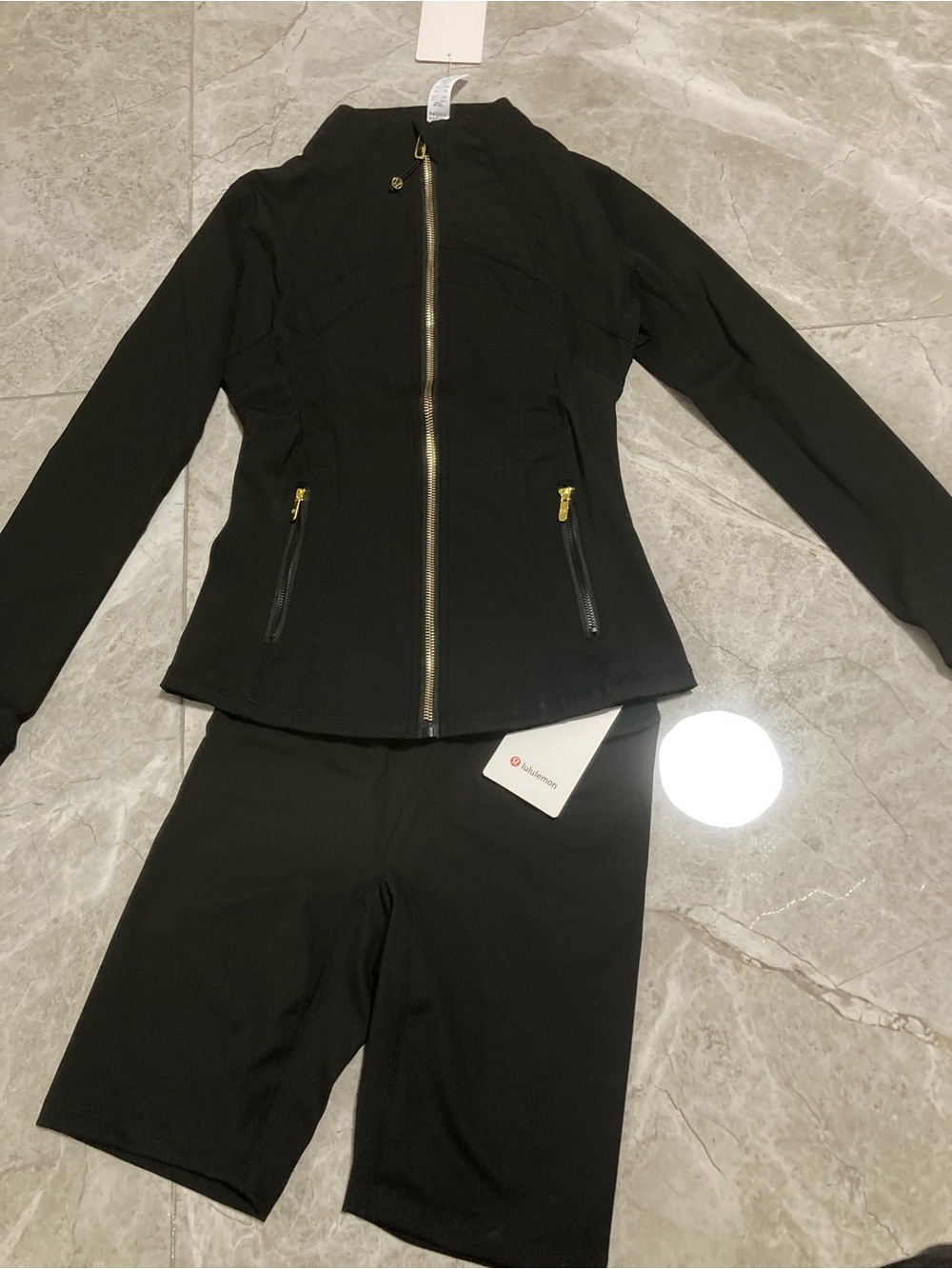 lululemon athletica Black Jacket with Black Bike Shorts